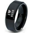 thumbnail image 1 of Tungsten Heart Love Beer Band Ring 8mm Men Women Comfort Fit Black Beveled Edge Polished, 1 of 4