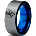 thumbnail image 1 of Tungsten Heart Love Hippy Boho Emoji Band Ring 8mm Men Women Comfort Fit Blue Flat Cut Brushed Gray Polished, 1 of 4