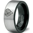 thumbnail image 1 of Tungsten Heart Love Hippy Boho Emoji Band Ring 8mm Men Women Comfort Fit Brushed Gray Flat Cut Black Polished, 1 of 4