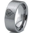 thumbnail image 1 of Tungsten Heart Love Hippy Boho Emoji Band Ring 8mm Men Women Comfort Fit Gray Flat Cut Brushed Polished, 1 of 4