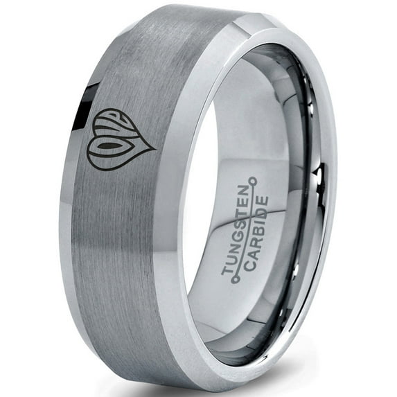 Tungsten Heart Love Hippy Boho Emoji Band Ring 8mm Men Women Comfort Fit Gray Step Bevel Edge Brushed Polished
