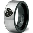 thumbnail image 1 of Tungsten Heart Shaped Basketball Ball Band Ring 8mm Men Women Comfort Fit Brushed Gray Flat Cut Black Polished, 1 of 4