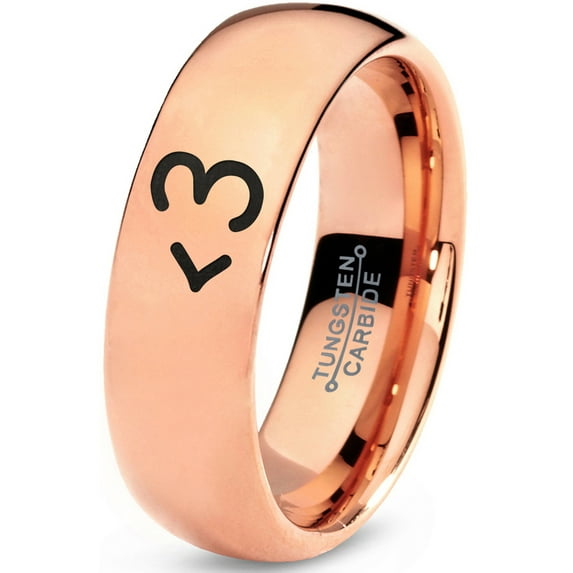 Tungsten Heart Text Symbol Love Band Ring 7mm Men Women Comfort Fit 18k Rose Gold Dome Polished