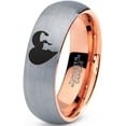 thumbnail image 1 of Tungsten Heart Yin Yang Dog Cat Lovers Band Ring 7mm Men Women Comfort Fit 18k Rose Gold Dome Brushed Gray Polished, 1 of 4