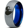 thumbnail image 1 of Tungsten Heart Yin Yang Dog Cat Lovers Band Ring 8mm Men Women Comfort Fit Blue Dome Brushed Gray Polished, 1 of 4