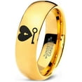 thumbnail image 1 of Tungsten Heart and Key Band Ring 7mm Men Women Comfort Fit 18k Yellow Gold Dome Polished, 1 of 4
