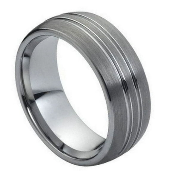 Tungsten High Polish Double Grooved Design Ring Size 10.5