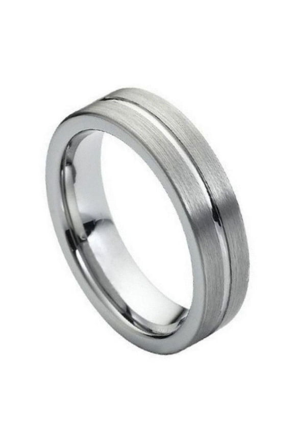Tungsten High Polish Grooved Center Brushed Side Ring Size 15