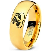 Tungsten Hissing Snake Python Serpent Band Ring 7mm Men Women Comfort Fit 18k Yellow Gold Dome Polished