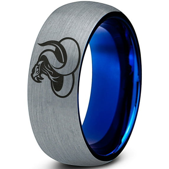 Tungsten Hissing Snake Python Serpent Band Ring 8mm Men Women Comfort Fit Blue Dome Brushed Gray Polished
