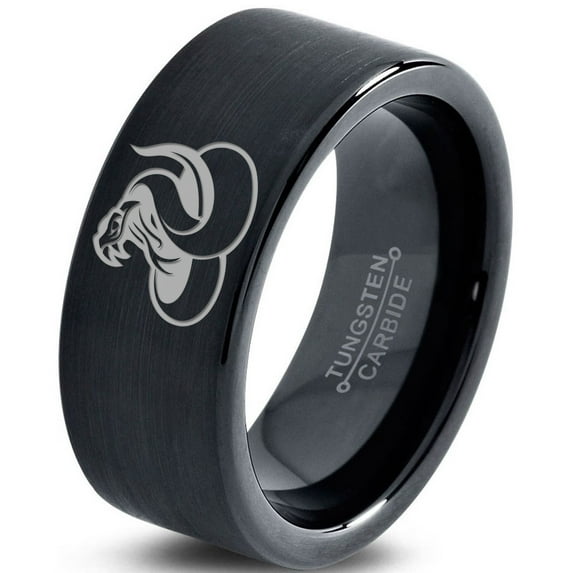 Tungsten Hissing Snake Python Serpent Band Ring 9mm Men Women Comfort Fit Black Flat Cut Brushed Polished