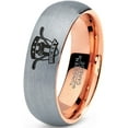 thumbnail image 1 of Tungsten Hockey Ring Band Ring 7mm Men Women Comfort Fit 18k Rose Gold Dome Brushed Gray Polished, 1 of 4