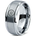 thumbnail image 1 of Tungsten Horoscope Aquarius Band Ring 8mm Men Women Comfort Fit Gray Step Bevel Edge Brushed Polished, 1 of 4
