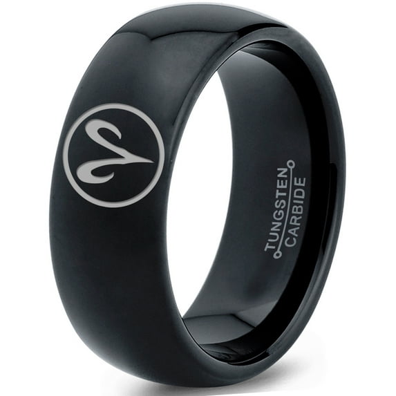 Tungsten Horoscope Aries Band Ring 8mm Men Women Comfort Fit Black Dome Polished Size 7.5