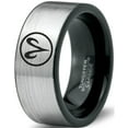 thumbnail image 1 of Tungsten Horoscope Aries Band Ring 8mm Men Women Comfort Fit Brushed Gray Flat Cut Black Polished Size 5.5, 1 of 4