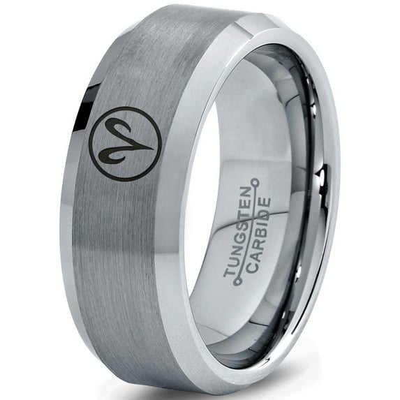 Tungsten Horoscope Aries Band Ring 8mm Men Women Comfort Fit Gray Bevel Edge Brushed Polished Size 12.5
