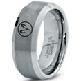 thumbnail image 1 of Tungsten Horoscope Aries Band Ring 8mm Men Women Comfort Fit Gray Bevel Edge Brushed Polished Size 7.5, 1 of 4