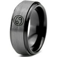 thumbnail image 1 of Tungsten Horoscope Cancer Band Ring 8mm Men Women Comfort Fit Black Step Bevel Edge Brushed Gray Polished Size 6.5, 1 of 4