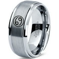 thumbnail image 1 of Tungsten Horoscope Cancer Band Ring 8mm Men Women Comfort Fit Gray Step Bevel Edge Brushed Polished Size 7.5, 1 of 4