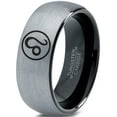 thumbnail image 1 of Tungsten Horoscope Leo Band Ring 8mm Men Women Comfort Fit Black Dome Brushed Gray Polished Size 7, 1 of 4