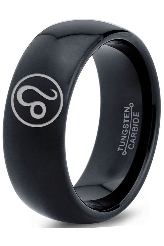 Tungsten Horoscope Leo Band Ring 8mm Men Women Comfort Fit Black Dome Polished Size 9.5