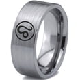 thumbnail image 1 of Tungsten Horoscope Leo Band Ring 8mm Men Women Comfort Fit Gray Flat Cut Brushed Polished Size 5.5, 1 of 4