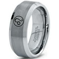 thumbnail image 1 of Tungsten Horoscope Leo Band Ring 8mm Men Women Comfort Fit Gray Step Bevel Edge Brushed Polished Size 6.5, 1 of 4