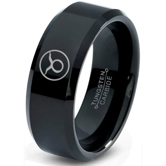 Tungsten Horoscope Taurus Band Ring 8mm Men Women Comfort Fit Black Beveled Edge Polished