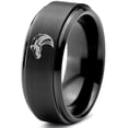thumbnail image 1 of Tungsten Horse Bronco Equestrian Band Ring 8mm Men Women Comfort Fit Black Step Bevel Edge Brushed Polished, 1 of 4