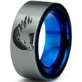 thumbnail image 1 of Tungsten Horse Horses Equestrian Equine Equidae Band Ring 8mm Men Women Comfort Fit Blue Flat Cut Brushed Gray Polished, 1 of 4