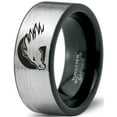 thumbnail image 1 of Tungsten Horse Horses Equestrian Equine Equidae Band Ring 8mm Men Women Comfort Fit Brushed Gray Flat Cut Black Polished, 1 of 4