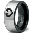 thumbnail image 1 of Tungsten Horse Love Heart Shaped Equestrian Horses Band Ring 8mm Men Women Comfort Fit Brushed Gray Flat Cut Black Polished, 1 of 4