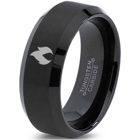 Tungsten Hot Fire Flame Emblem Band Ring 8mm Men Women Comfort Fit Black Beveled Edge Brushed Polished