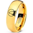 thumbnail image 1 of Tungsten Howl At The Moon Wolf Wild Soul Band Ring 7mm Men Women Comfort Fit 18k Yellow Gold Dome Polished, 1 of 4
