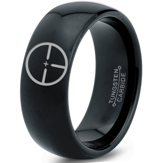 Tungsten Hunting Aiming Scope Band Ring 8mm Men Women Comfort Fit Black Dome Polished