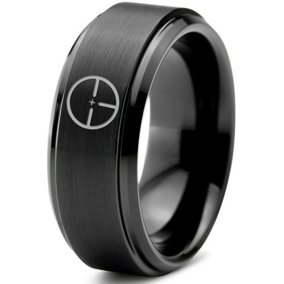 Tungsten Hunting Aiming Scope Band Ring 8mm Men Women Comfort Fit Black Step Bevel Edge Brushed Polished