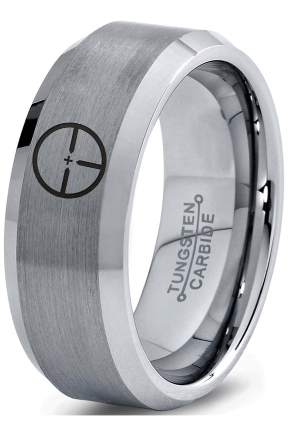 Tungsten Hunting Aiming Scope Band Ring 8mm Men Women Comfort Fit Gray Step Bevel Edge Brushed Polished