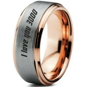 ZEALOT JEWELRY Tungsten I Love You 3000 Engraved Quote Band Ring 8mm Men Women Comfort Fit 18k Rose Gold Step Bevel Edge Brushed Polished