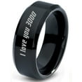 thumbnail image 1 of Tungsten I Love You 3000 Engraved Quote Band Ring 8mm Men Women Comfort Fit Black Beveled Edge Polished, 1 of 4