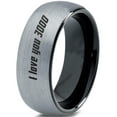thumbnail image 1 of Tungsten I Love You 3000 Engraved Quote Band Ring 8mm Men Women Comfort Fit Black Dome Brushed Gray Polished, 1 of 4