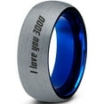 thumbnail image 1 of Tungsten I Love You 3000 Engraved Quote Band Ring 8mm Men Women Comfort Fit Blue Dome Brushed Gray Polished, 1 of 4