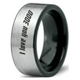 thumbnail image 1 of Tungsten I Love You 3000 Engraved Quote Band Ring 8mm Men Women Comfort Fit Brushed Gray Flat Cut Black Polished, 1 of 4