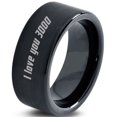 thumbnail image 1 of Tungsten I Love You 3000 Engraved Quote Band Ring 9mm Men Women Comfort Fit Black Flat Cut Brushed Polished, 1 of 4