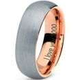 thumbnail image 1 of Tungsten I Love You 3000 Quote Engraved Band Ring 7mm Men Women Comfort Fit 18k Rose Gold Dome Brushed Gray Polished, 1 of 4
