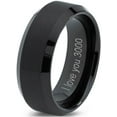 thumbnail image 1 of Tungsten I Love You 3000 Quote Engraved Band Ring 8mm Men Women Comfort Fit Black Beveled Edge Brushed Polished, 1 of 4