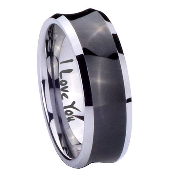 Tungsten I love You 8mm Brushed Black Polished Concave Men Ring