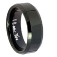 thumbnail image 1 of Tungsten I love You 8mm Glossy Black Polished Beveled Edges Men Ring, 1 of 2