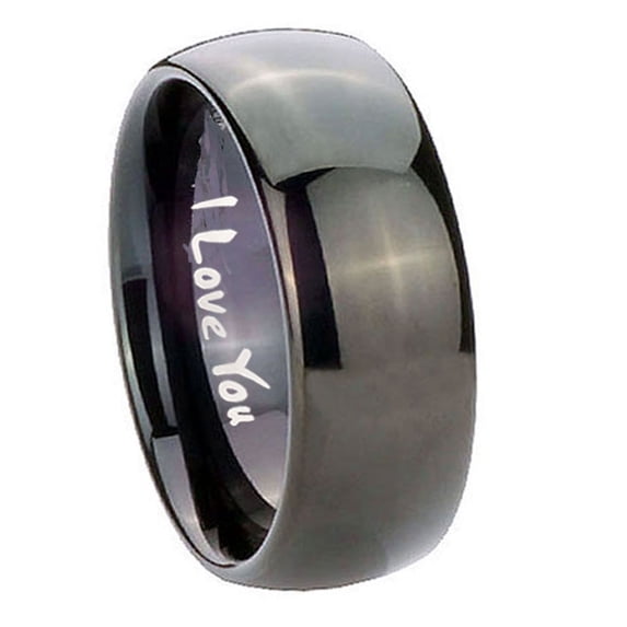 Tungsten I love You 8mm Glossy Black Polished Dome Men Ring