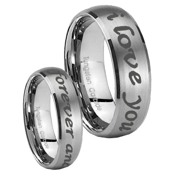 Tungsten I love you forever and ever 8mm Brushed Gray Dome Polished Edges Men Ring