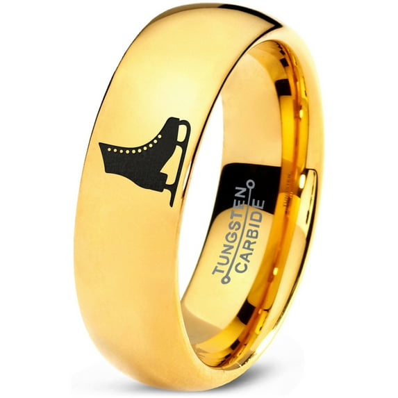 Tungsten Ice Figure Skating Hockey Skate Band Ring 7mm Men Women Comfort Fit 18k Yellow Gold Dome Polished